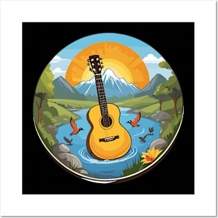 Landscape Mountains Guitar Posters and Art